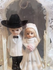 Vintage Western Cowboy & Cowgirl Wedding Topper In Cloche Dome