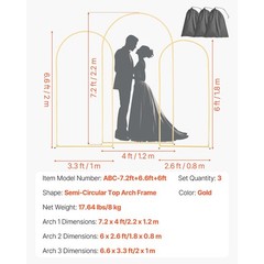 Uimoso Wedding Arch Backdrop Stand Set of 3 Metal 7.2ft 6.6ft 6ft Party Stand
