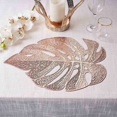 6 Metallic 18-Inch Monstera Tropical Leaf Design Vinyl PLACEMATS Decorations