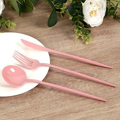 60 DUSTY ROSE Heavy Duty Forks Spoons and Knives Set Party Disposable Tableware