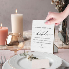 Bible Guest Sign, Wedding Shower Decorations, Please Sign Our Bible Wooden Stan