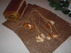 Sheer Christmas Amber Chair Bow Sash Ribbon Tie Back & Sparkle Placemat 12pc Set