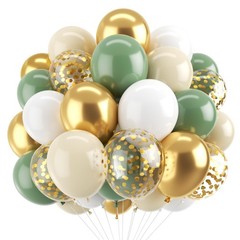 Sage Green White Gold Balloons, 50pcs Olive 12inch, Green, White,