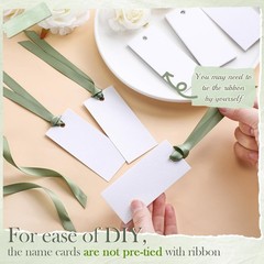 100 PCS Sage Green Blank Name Place Cards With Satin Ribbon 1.57×3.54 Inch