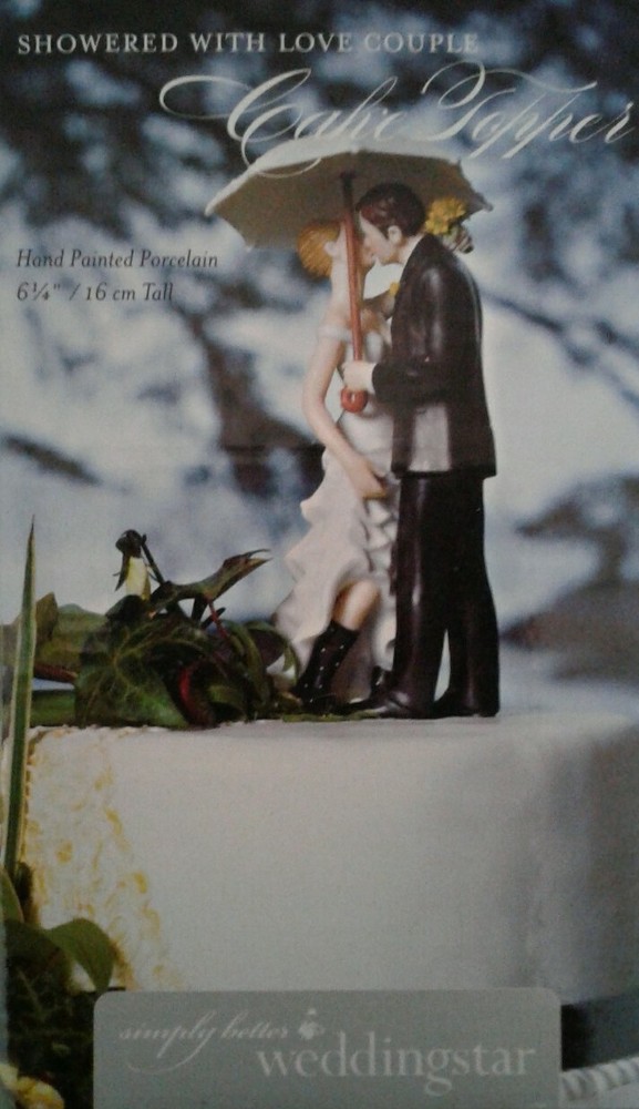 WEDDINGSTAR CAKE TOPPER~SHOWERED WITH LOVE COUPLE. NIB. HANDPAINTED BISQUE