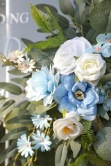 Blue Faux Flower Swag Set 2pcs Artificial Wedding Arch Decoration Floral Arrange