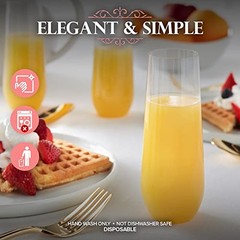 Plastic Champagne Flutes Disposable, Unbreakable Stemless Mimosa Glasses Bulk