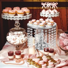 Bokon 6 Pcs Crystal Cake Stand Round Dessert Cupcake Holder Metal Stand Table