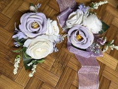 Ansofi Purple & White Corsage And Boutonniere