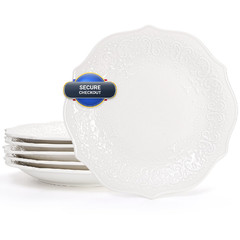 Soujoy Set Of 6 Porcelain Dinner Plate 10.5 Embossed Salad Plates White Dessert