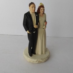 Vintage 1947 Wedding Cake Topper Coast Novelty Mfg Co. Hand Painted Bride &Groom
