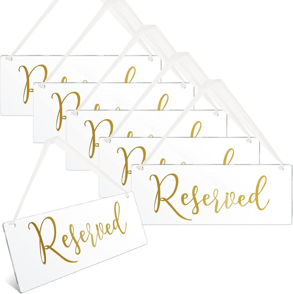 6 Pcs Reserved Signs for Wedding Chairs Acrylic Tag Hanging with Ribbon for Wedd