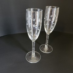 Vtg Lillian Rose Crystal Twisted Stem Glasses Champagne Floral 6oz Hand Blown