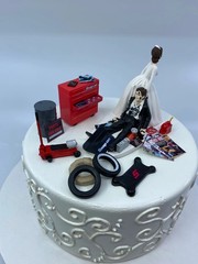 Funny Auto Mechanic Cake Topper Reception Wedding Day Bride Groom Funny