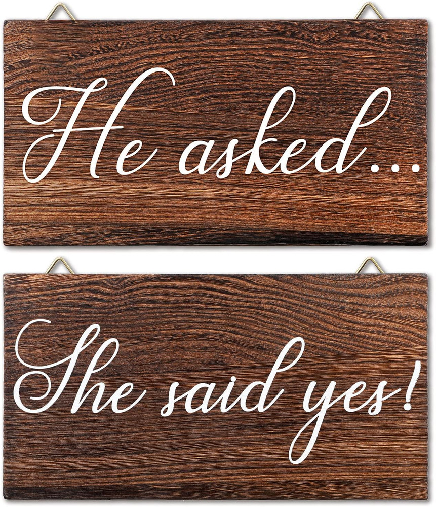 Blulu 2 Pieces He Asked She Said Yes Sign Wedding Engagement Brown, White