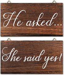 Blulu 2 Pieces He Asked She Said Yes Sign Wedding Engagement Brown, White