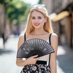 Jmkcoz Handheld Folding Fans Floral Hand Held Medium, Black & Purple