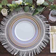 10 WHITE 9″ Round Plastic Salad PLATES NAVY BLUE Chord Rim Party Decorations