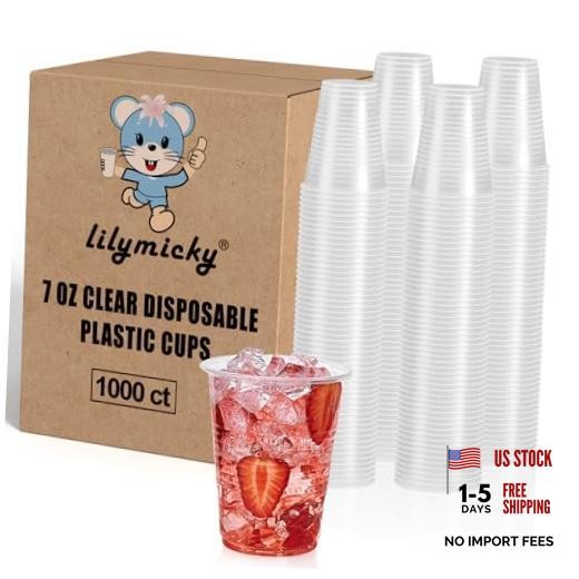 1000 PACK 7 oz Clear Plastic Cups, 7 Ounce Disposable Drinking 7 OZ-1000ct
