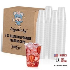 1000 PACK 7 oz Clear Plastic Cups, 7 Ounce Disposable Drinking 7 OZ-1000ct