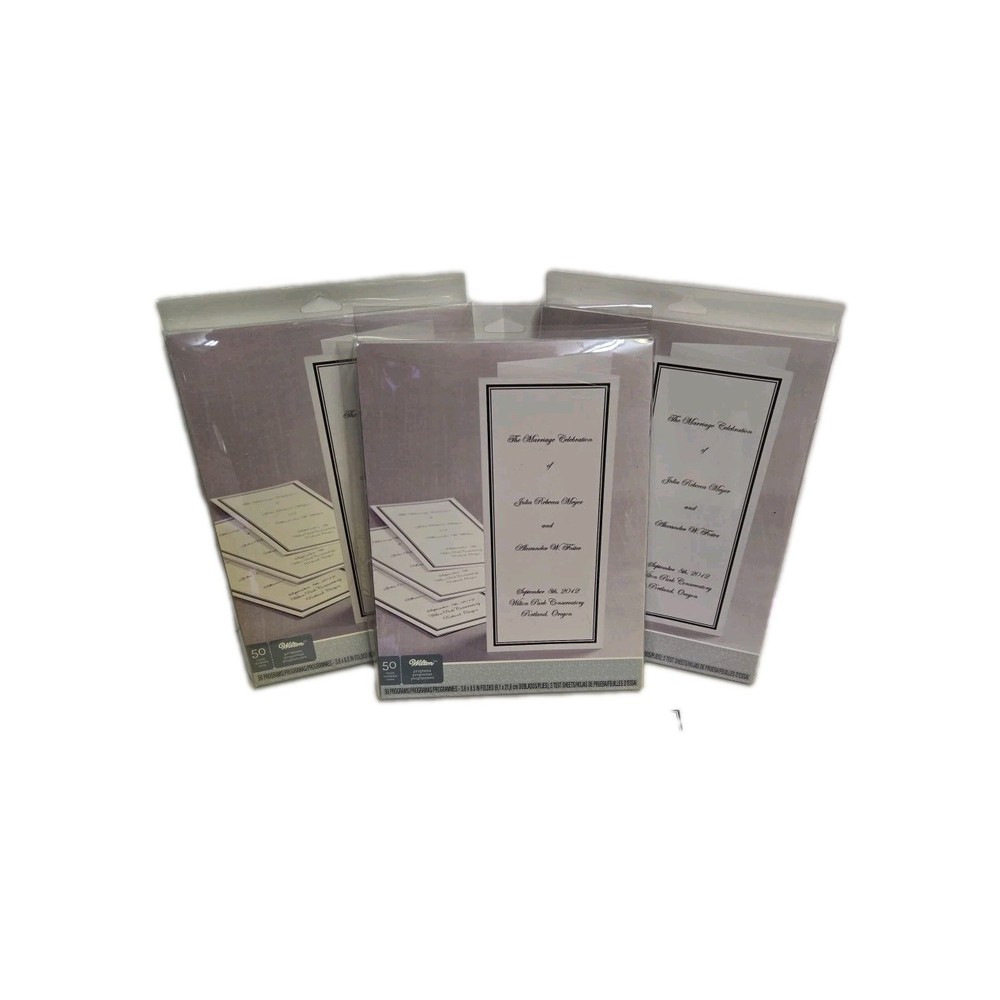 LOT OF 3 Wilton Wedding Tri-fold Programs Elegant Black Border 50 Count
