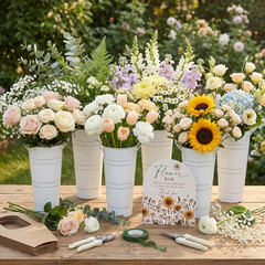 47PCS Flower Bar Buckets Set, Bloom Bar Supplies with Buckets, Wooden Sign, Kraf