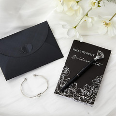 Bridesmaid Proposal Gift Set – 6 Pcs Glass Cups, Jewelry Box & Makeup Bag