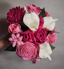 Fuchsia Pink Rose Calla Lily Bridal Wedding Bouquet Accessories