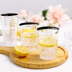 8 oz Plastic CLEAR SILVER Rim CUPS Disposable Tableware Party Wedding Supplies