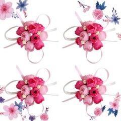 4Pcs Reusable Party Wrist Flower Brooch Rosy Wedding Decoration