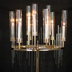 40″ Gold Clear 9 Arm Metal Candelabra Taper Candle Holder Glass Shades Party