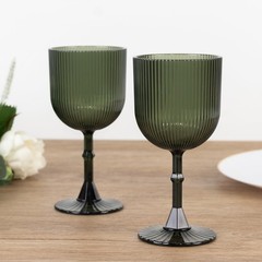 12 HUNTER GREEN Plastic Wine Glasses Vintage Ribbed Pattern Events Decorations