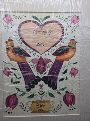 Original Hand Painted Marriage Certificate Blank Vintage Love Folk Art 16″x13″