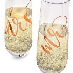 Juvale Mr & Mrs Champagne Flutes Set of 2-10 oz, 6 2 Count (Pack 1), Clear
