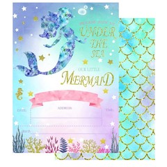 Mermaid Invitations with Envelopes,Magical Glitter Mermaid Party Invitations,…