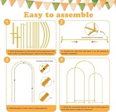 Arch Backdrop Stand Gold Metal Set of 3 (7.2FT/6.6FT/6FT) Wedding Party Decor