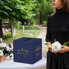 Navy Blue Celebration of Life Card Box with Gold Lettering, Share a Memory Funer