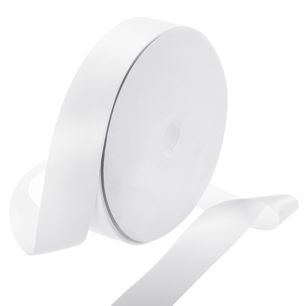 100 Yard Satin Ribbon Double Sided Grosgrain Silk Ribbon, 1.5″/White