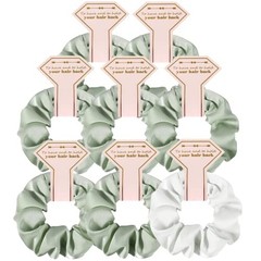 Satin Bridesmaid Scrunchies Bachelorette Hair Ties Set of 8pcs White&Sage Green