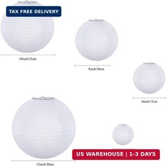 Supla 20 Pack Chinese White Paper Lantern Round 4″ 6″ 8″ 10″ 12″ White Hanging L