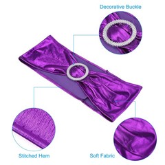 50Pcs 14″x5″ Stretch Chair Sashes Bows Chair Bands Sash with Buckle, Purple