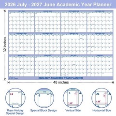 32″ x 48″ Academic Wall Calendar 2026-2027, July 2026 – June 2027 Folded Wet …