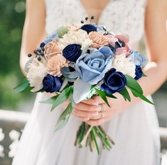 Pink Dusty Blue Bridesmaid Bouquets Navy Sola Wood Bridal Wedding Prom Flowers