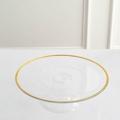Clear 2 Round 12″ Plastic Cake Stand Dessert Display Riser Gold Rim Party Events