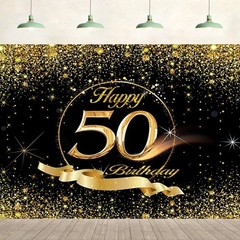 50th Birthday Backdrop 10x8ft Gold Black Birthday Sign Poster Photo Backdrop …