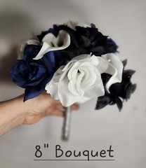 Navy Blue Black White Rose Calla Lily Bridal Wedding Bouquet Accessories