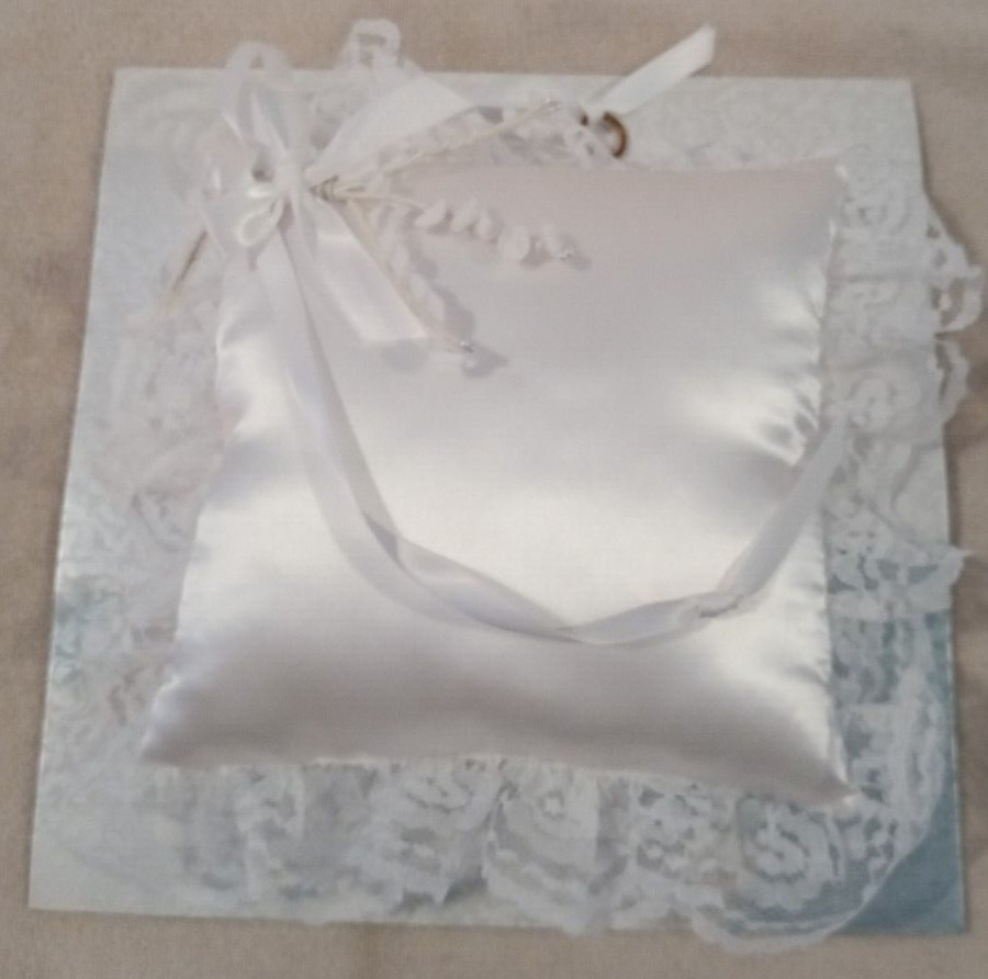 Party City square 8″ x 8″ white satin wedding ring bearer pillow – NEW
