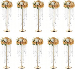 Elegant 10 Pcs Gold Metal Crystal Flower Stands for Wedding Centerpieces
