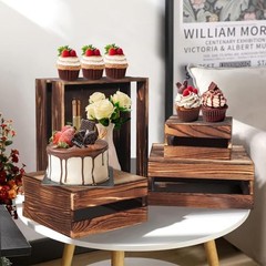 8 Pcs Buffet Risers with Mini Signs 8 Pcs (8.0″, 7.0″, 6.5″, 5.5″) Rustic Wood