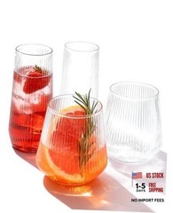 48 Pack Disposable Ribbed Origami Ripple Plastic Glasses Set – 24 Clear48Pack